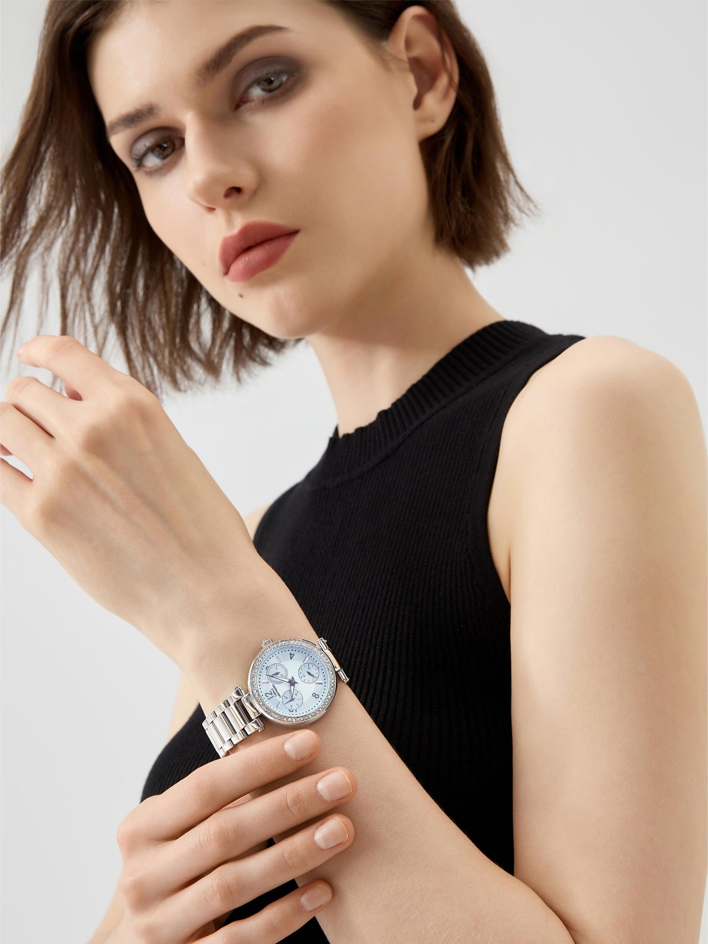 Elisa, Three Subdials, Crystal, Stainless Steel