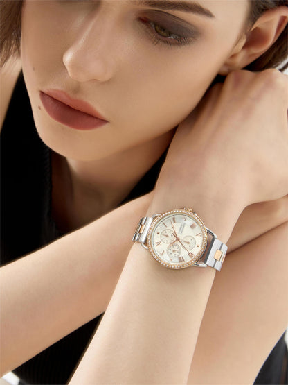 Ada, Three Subdials, Crystal, Stainless Steel