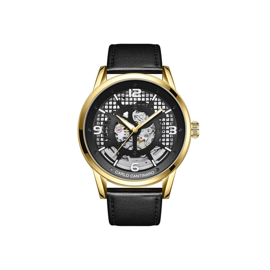 Philip, Black Openwork Dial, Mechanical, Leather