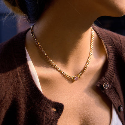 Gold Plated Stainless Steel Pink Heart Necklace