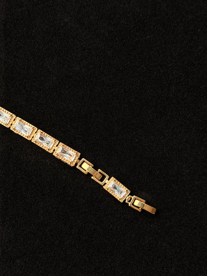 Celine, Emerald Cut Zirconia Radiant Bracelet in 14k Gold Plated