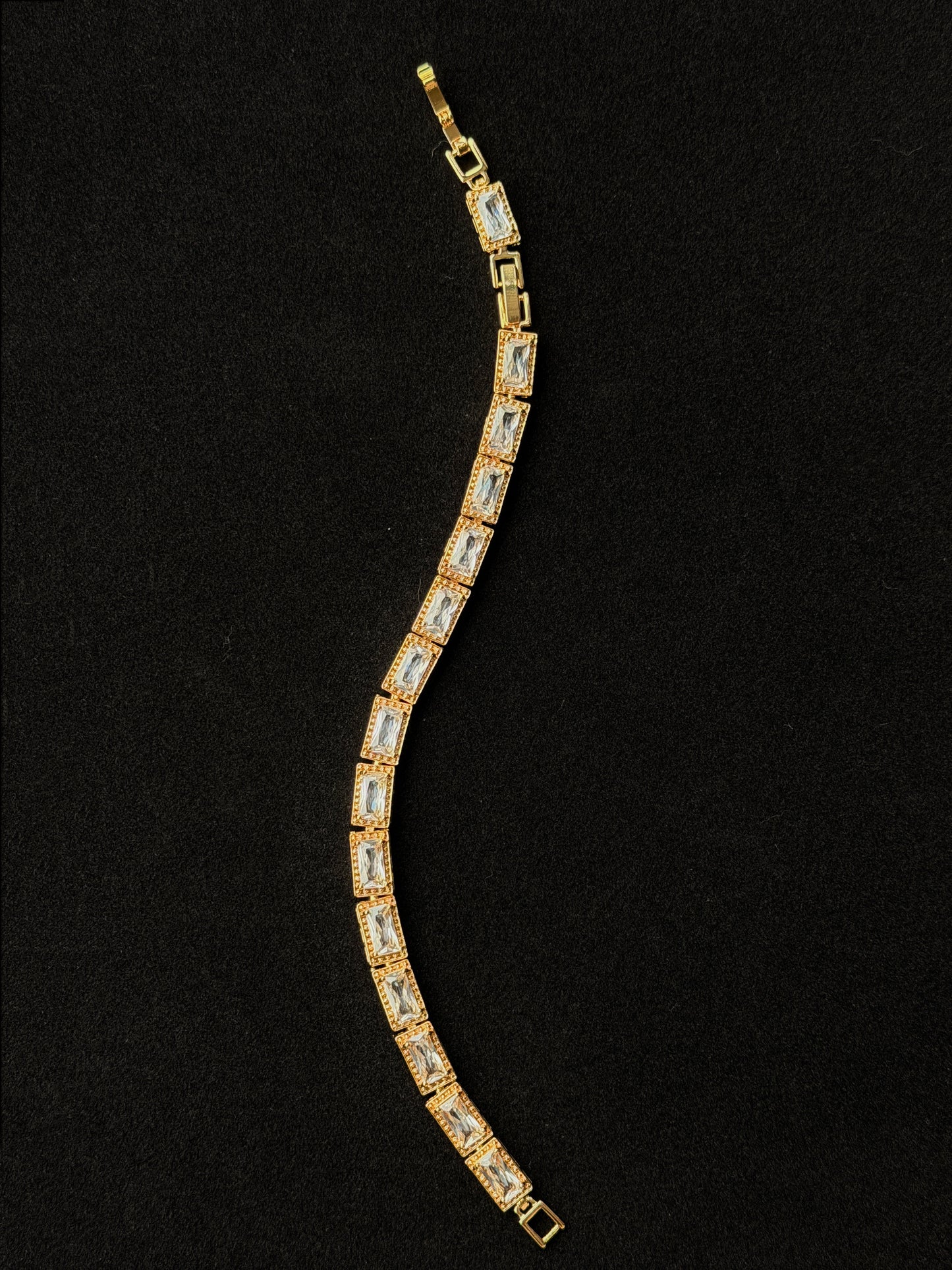 Celine, Emerald Cut Zirconia Radiant Bracelet in 14k Gold Plated