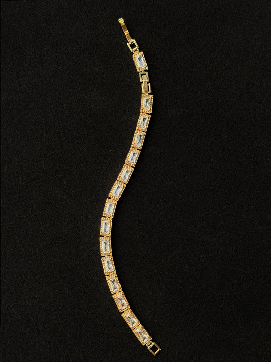 Celine, Emerald Cut Zirconia Radiant Bracelet in 14k Gold Plated