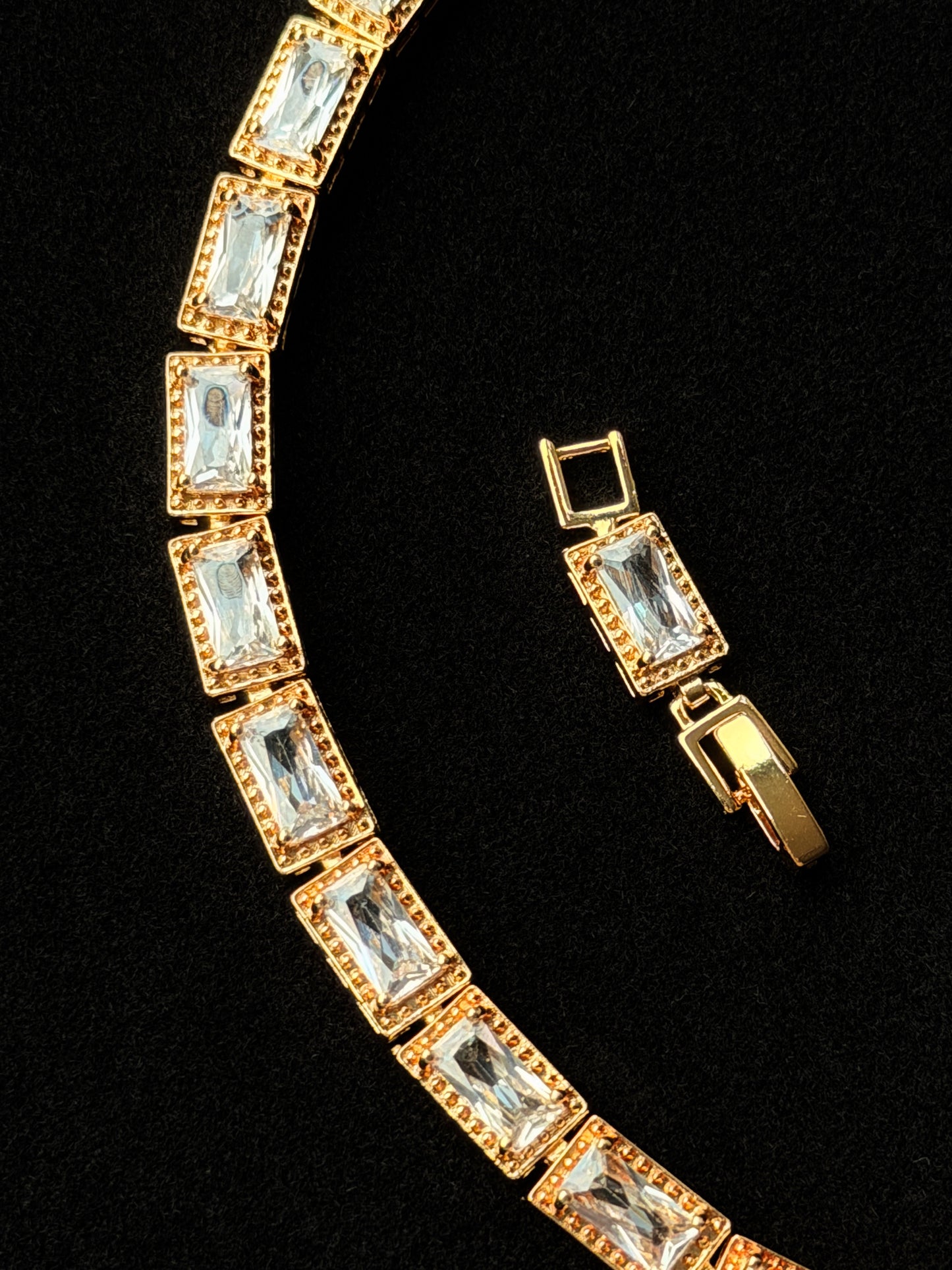 Celine, Emerald Cut Zirconia Radiant Bracelet in 14k Gold Plated